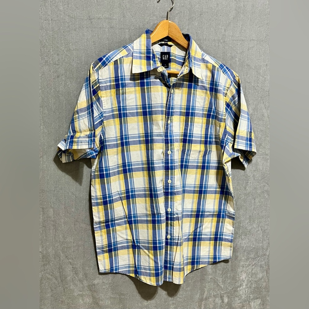 GAP Men's Blue and Yellow Checkered Shirt - Picture 8 of 8